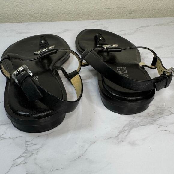 Michael Kors Sondra Thong Sandals Black Leather‎ Sandal Silver Accent Size 7 - Picture 3 of 6